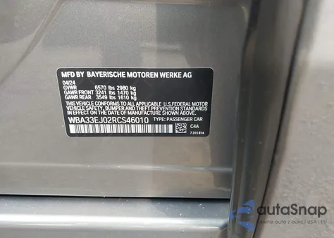 2024 BMW 760 I xDrive z USA, uszkodzony, nr VIN WBA33EJ02RCS46010